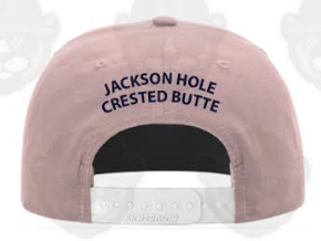 The backside view of a classic fit modern hat in the color mauve with the words Jackson Hole and Crested Butte embroidered on the back