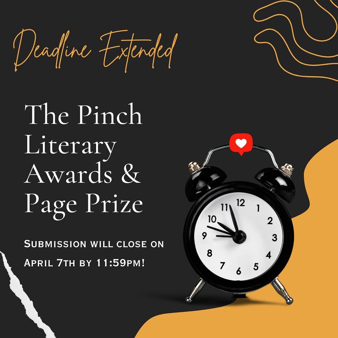 There&rsquo;s still time to submit your best fiction, poetry, and flash non-fiction! Hurry to submittable now!

#thepinch #thepinchjournal #fiction #poetry #flashcnf #writingcontest