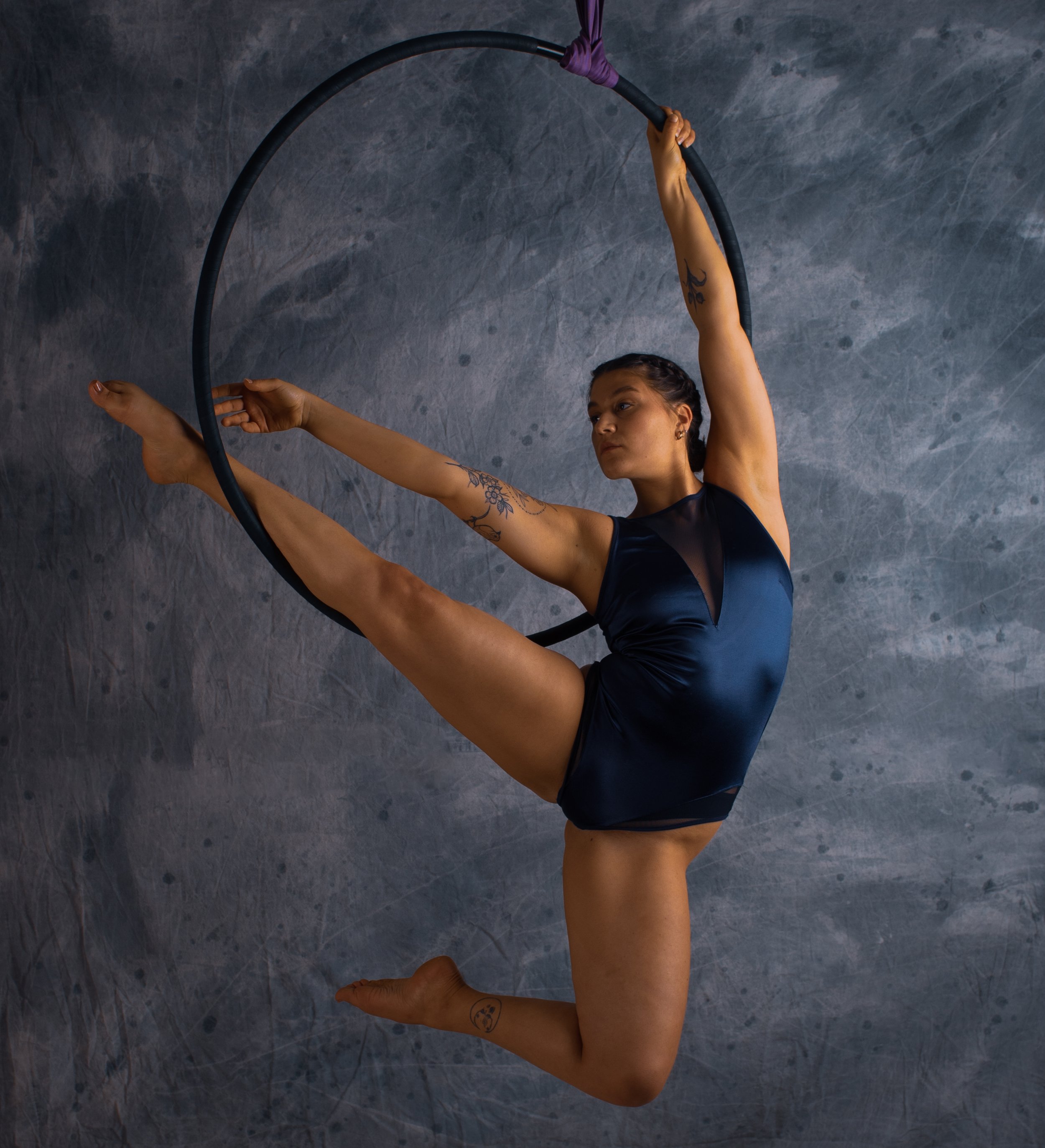Aerial hoop move at PFA Training Uckfield Instructor Robyn