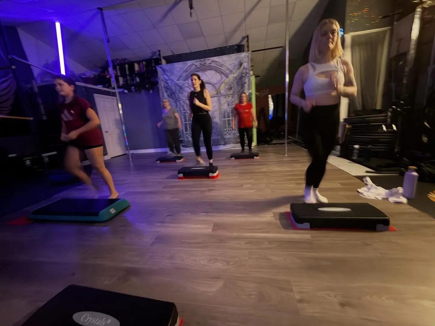 step aerobics class at PFA Training Uckfield with perki fitness