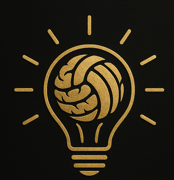 A gold illustration of a brain inside a lightbulb, with rays emanating from the lightbulb on a black background.