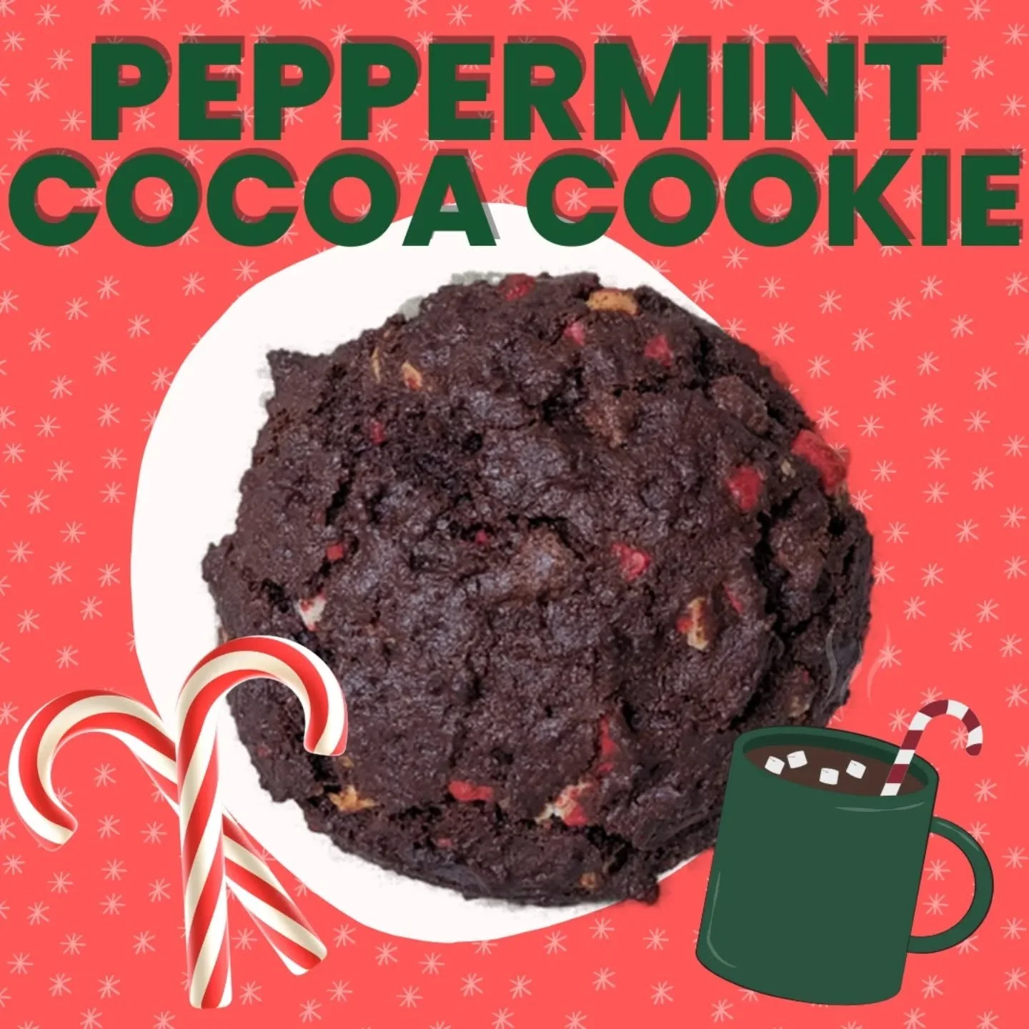 Peppermint Cocoa Cookies are back for the season! This chewy chocolate cookie is filled with peppermint crunch and chocolate chips for the perfect December flavor. Peppermint Cocoa Cookies are now available for pre-order on the Pastel website!

I wil