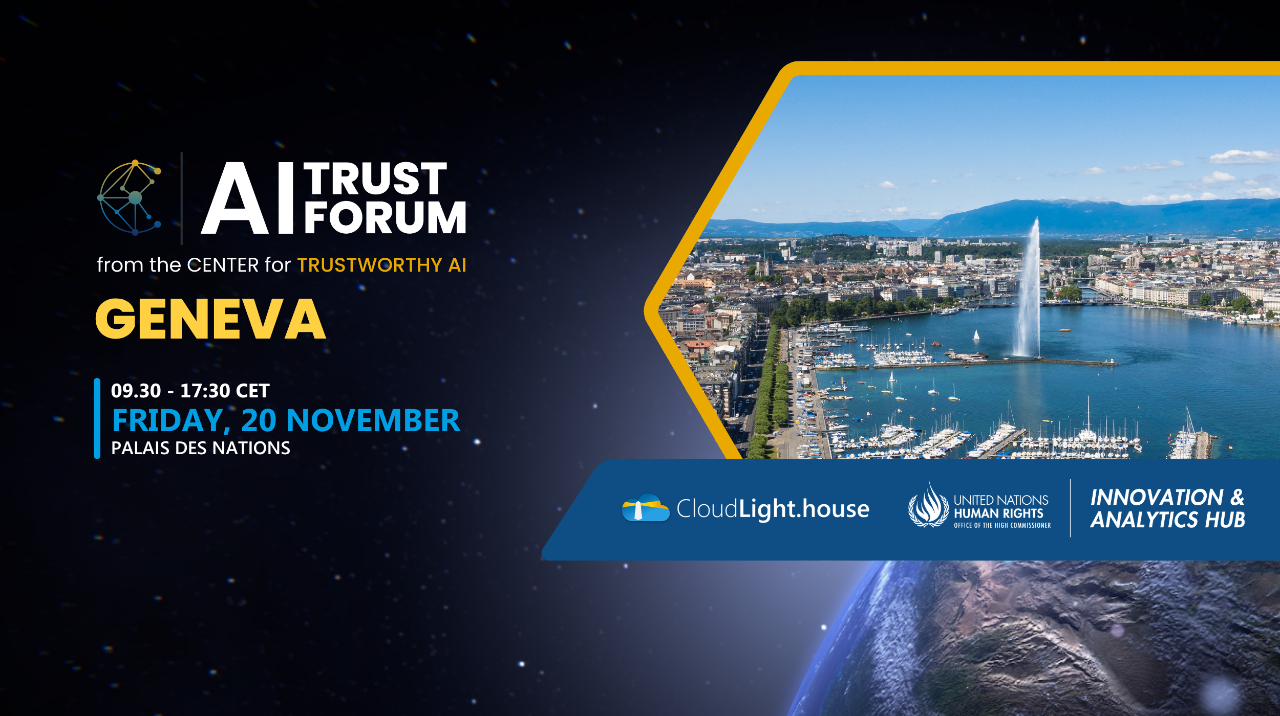 A banner image of the AI Trust Forum dates in Geneva