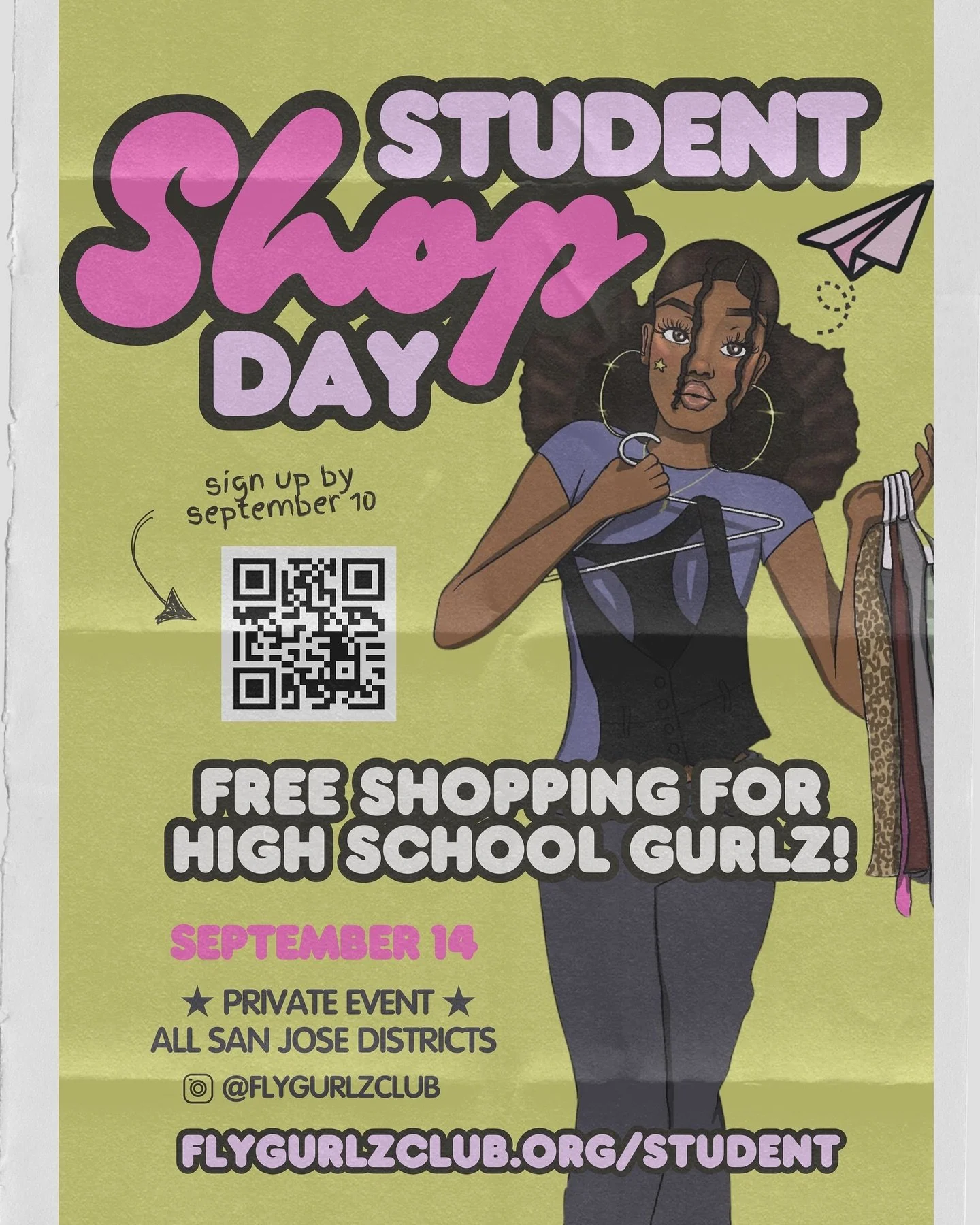 Sign up for Student Shop Day! September 14 🦋💞

We curate an annual pop shop for high school gurlz going back to school this season. Join our 6th Student Shop Day to shop FREE with our stylists &amp; Glam Squad! 🛍️💅🏽✨

Sign Up @ flygurlzclub.org/