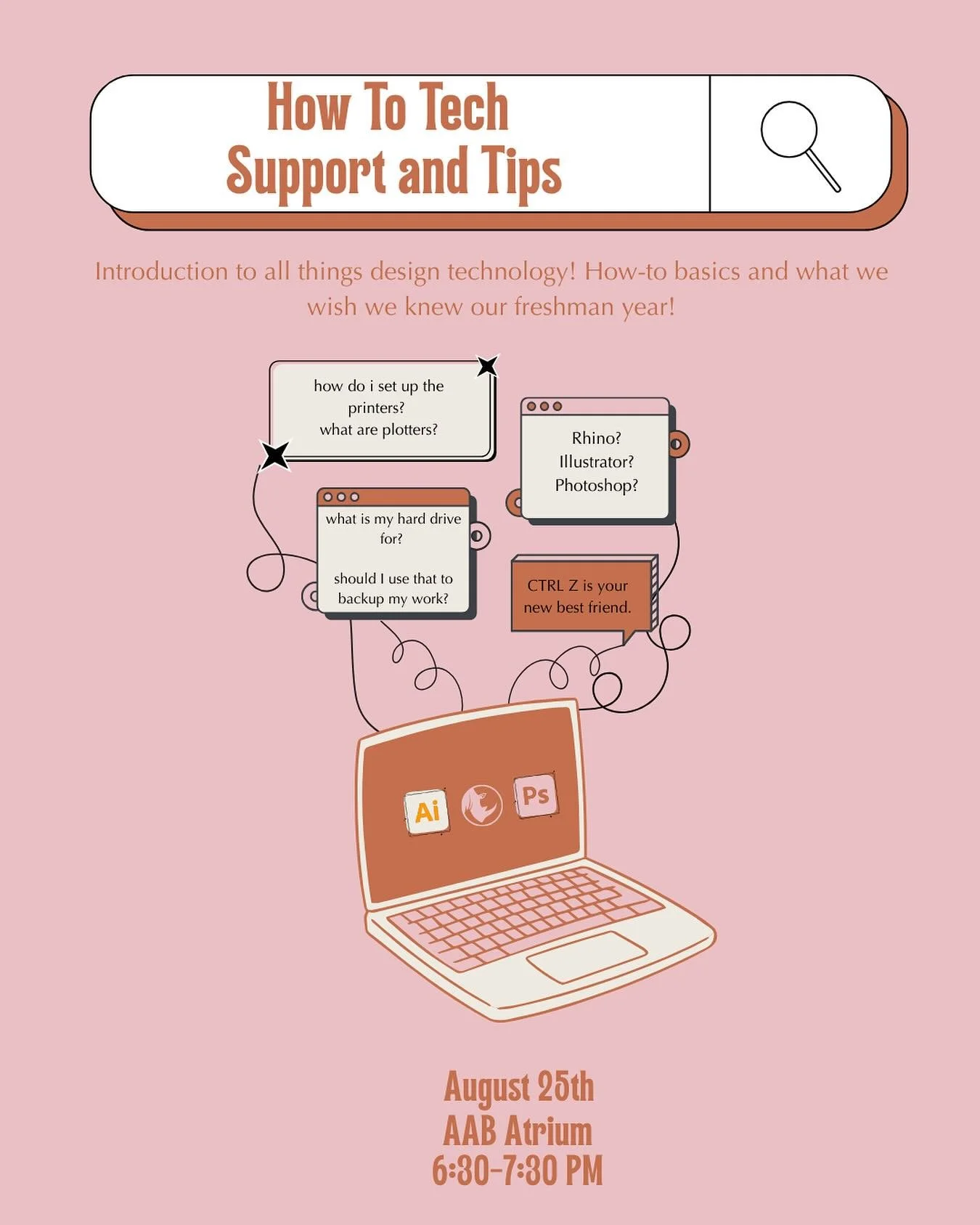 Calling all freshmen! Confused about software, how to print, or what you need to get started? Come join us for a How To Tech Night where we answer all your questions and help get your computer set up!