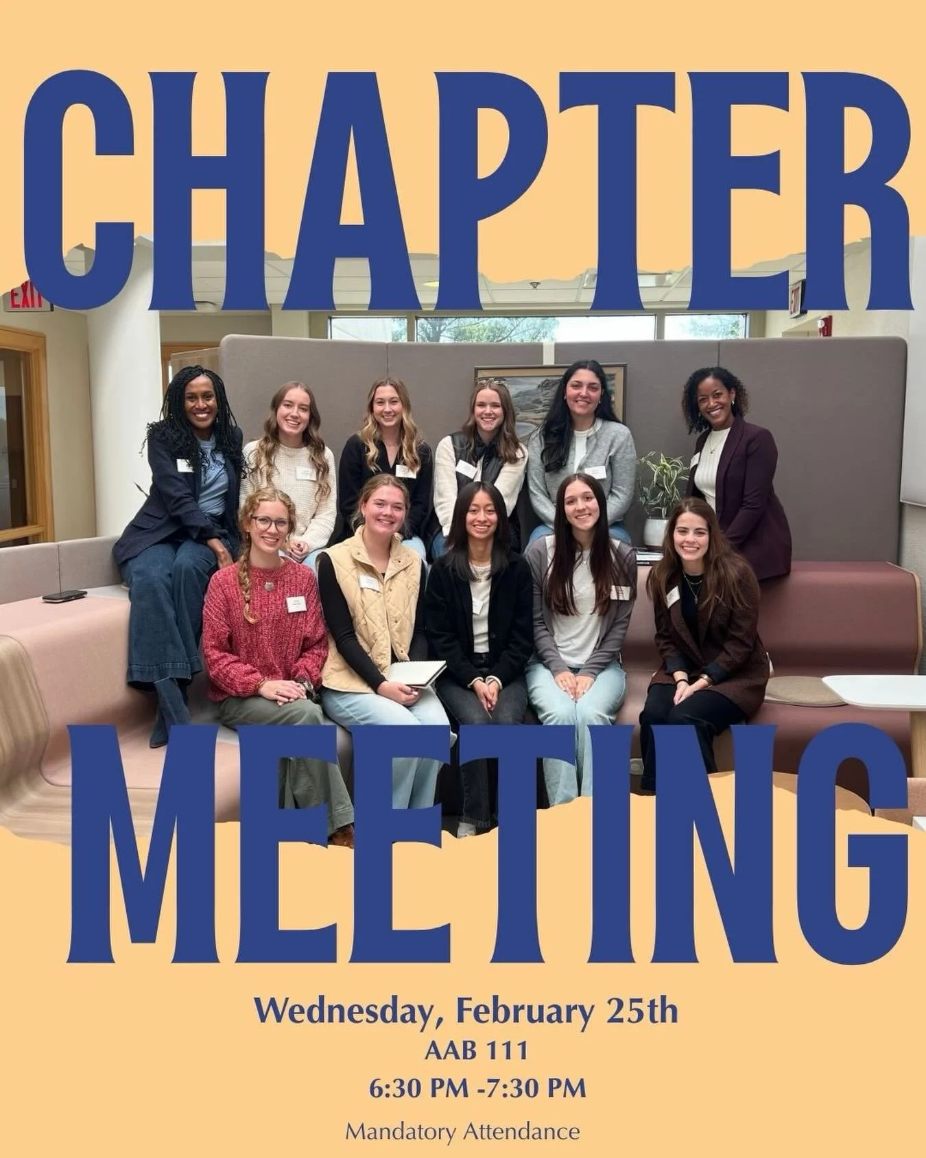 Join us for our second member meeting of the semester! Snacks provided.

Wednesday, February 25th
6:30pm-7:30pm 
📍AAB 111 

Attendance is mandatory. Please email Michelle Chen if you cannot make it.