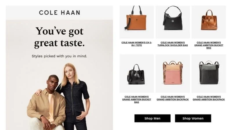 Post-purchase email strategy from Cole Haan