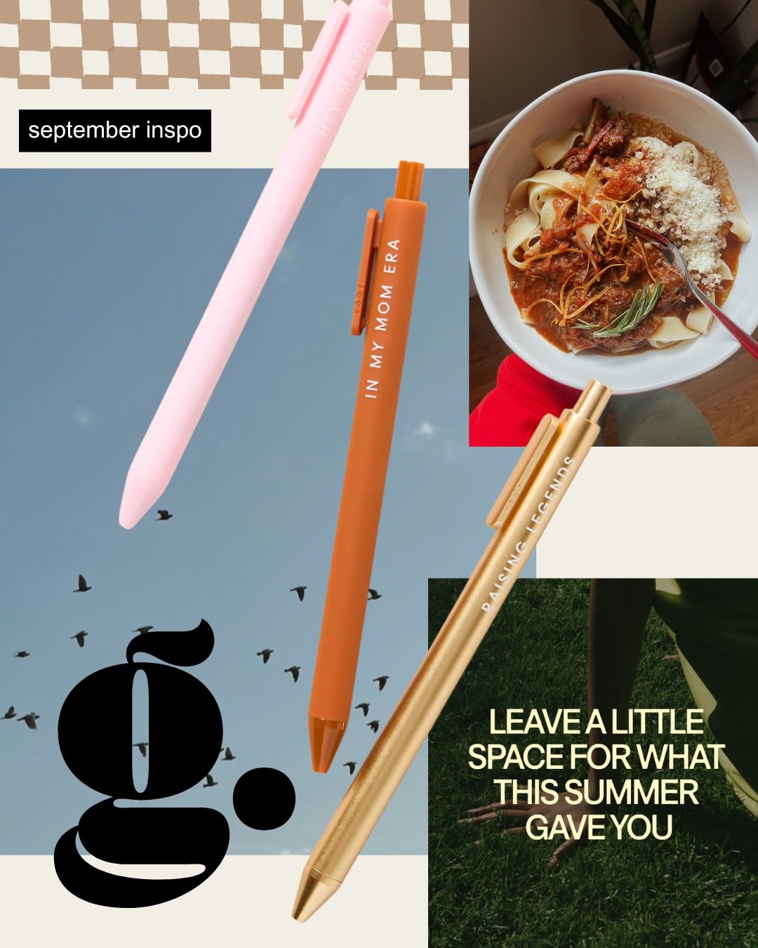 September feels like settling back into rhythm with some happy summer memories.

(September mood board, creative direction, visual storytelling, brand inspiration, color palette inspiration, graphic design inspiration, brand designer, visual brand de