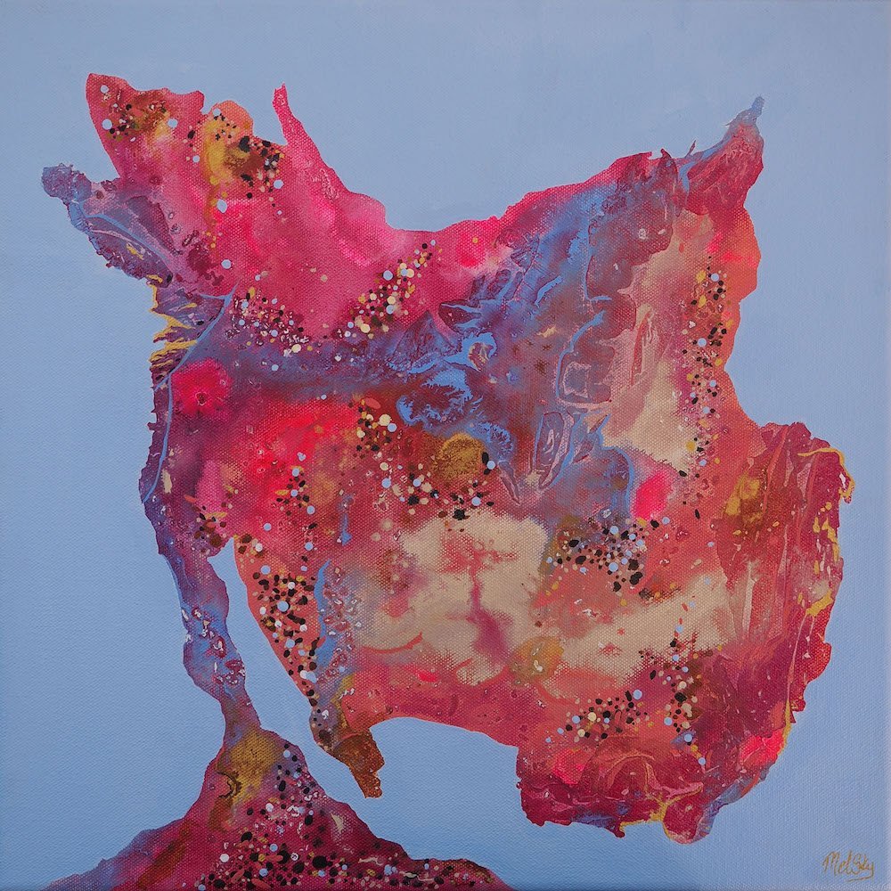 Sky Mirror -
Acrylic and ink on canvas, Framed in raw Oak,
43 x 43cm