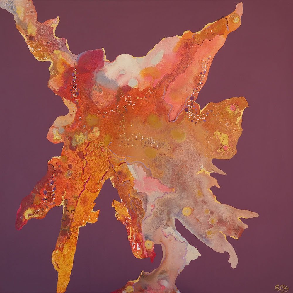 Surrender -
Acrylic and ink on canvas, Framed in raw Ash,
63 x 63cm