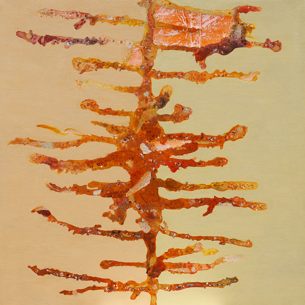 High and Dry -
Acrylic, oil and woodblock on canvas, framed in Oak,
100 x 100cm