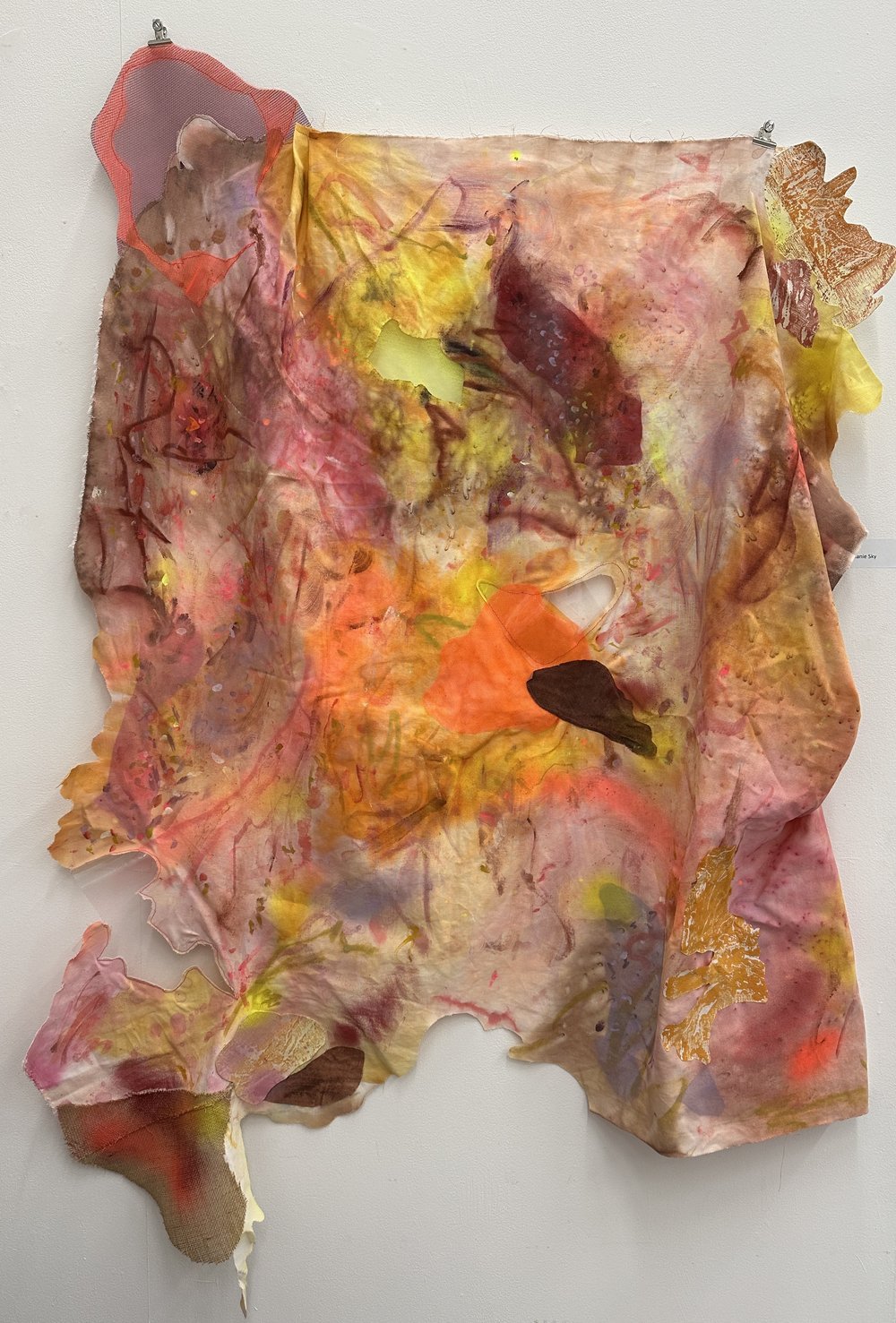 Untitled - Natural ink, pigment, acrylic, pastel, gouache, thread, tulle on canvas, hessian, screen, paper, plastic, 120 x 150 cm