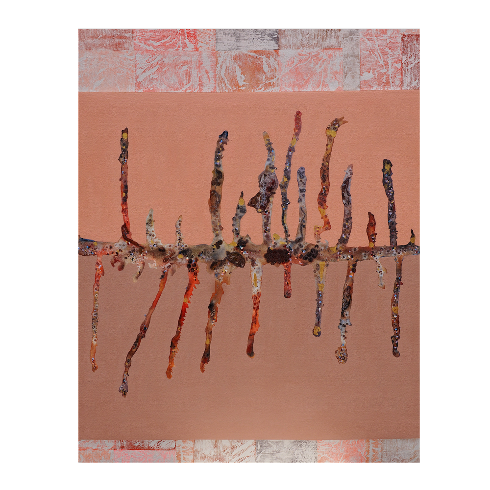 Unguarded Moment -
Acrylic and woodblock on canvas, framed in Oak,
85 x 105.5cm