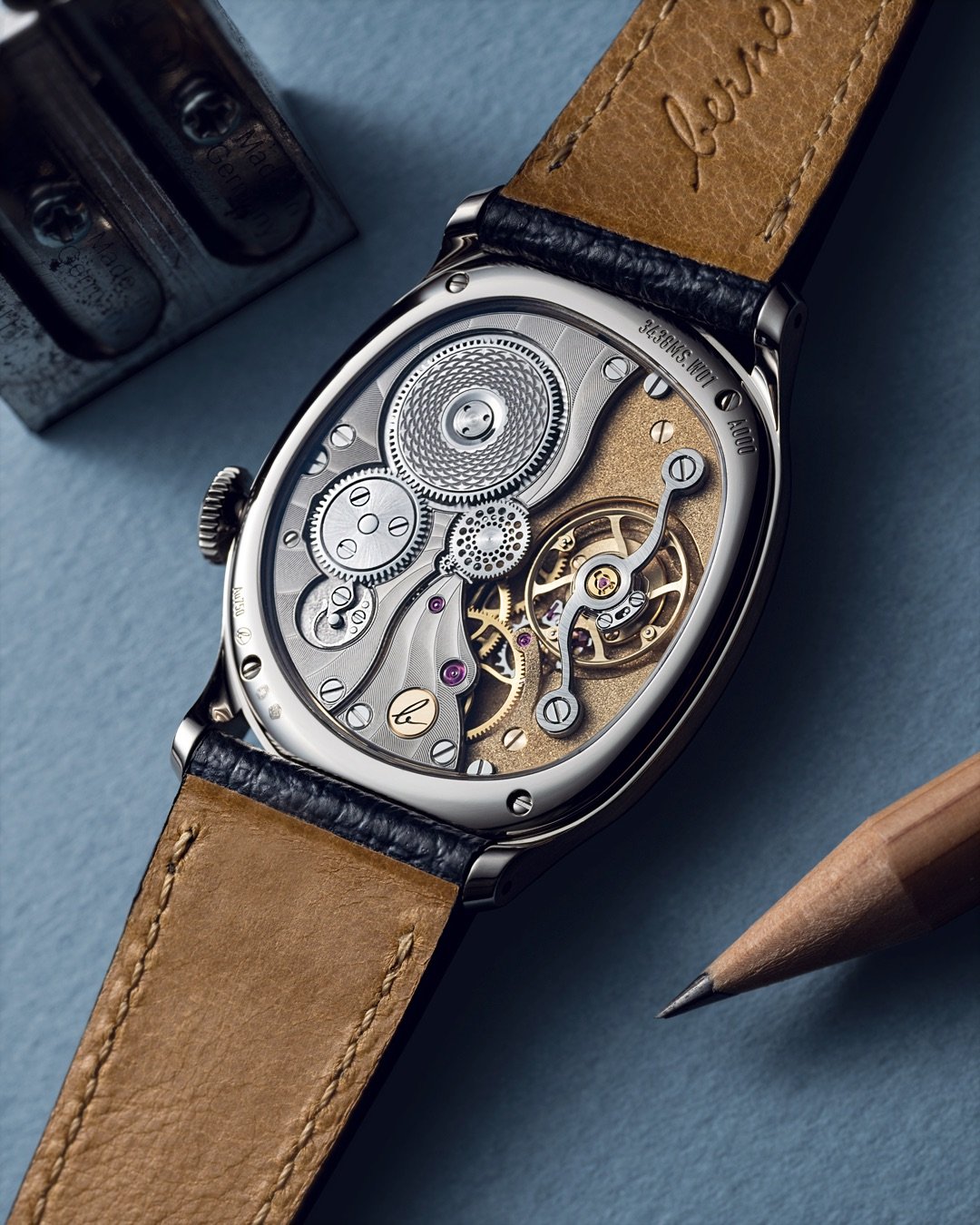 / May.2024

Mirage Prussian Blue, 38mm.
Our caliber 233 features an 18K gold architecture, consisting of a yellow gold main plate and white gold bridges. All of our components are first CNC milled and then finished by hand using traditional technique