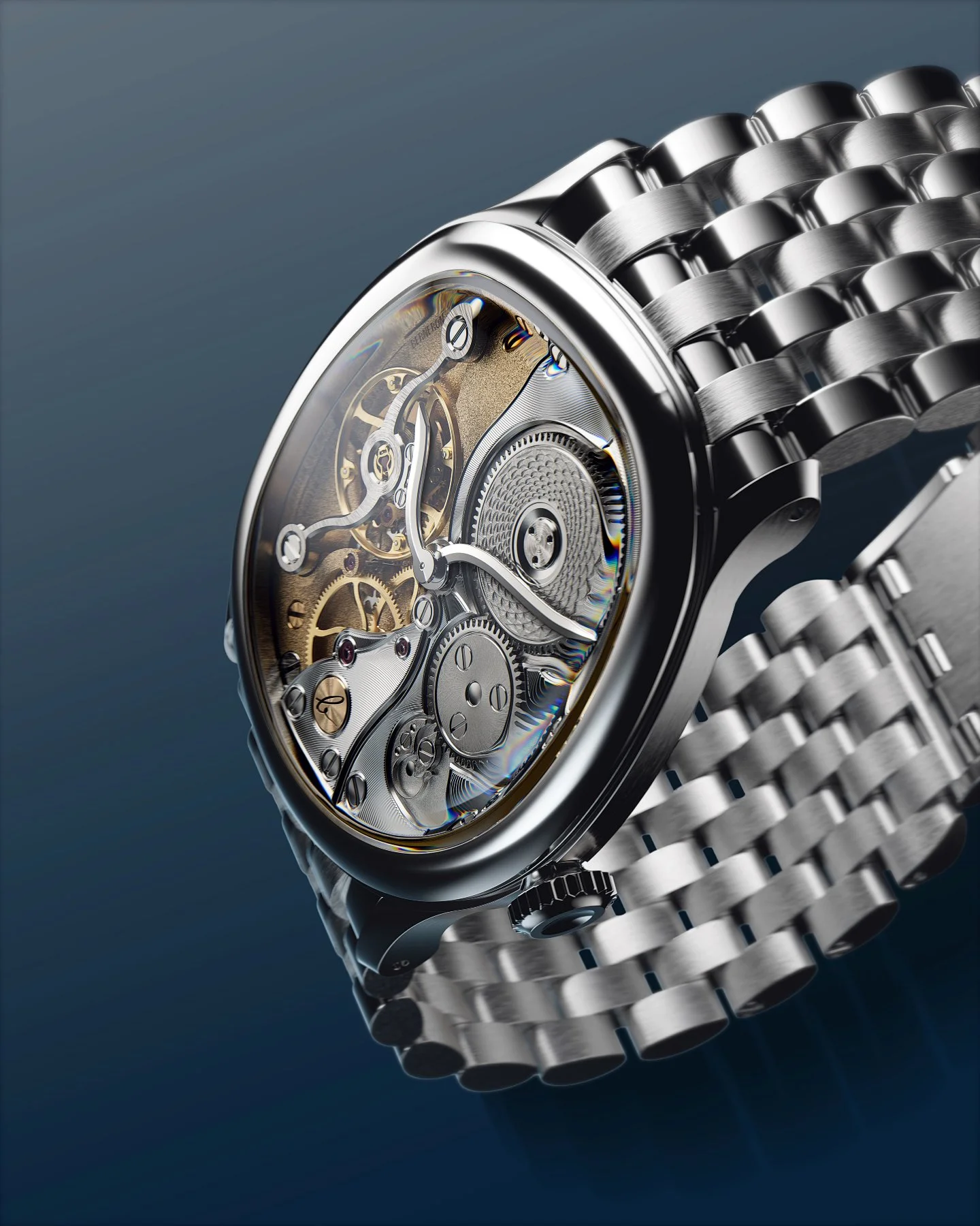 &bull; Mirage Miroir
Despite its remarkably slim 7mm profile, the Mirage Miroir stands out thanks to the visual depth conferred by its openwork caliber 283. This architecture offers the best of both worlds, with the subtleties and details of a comple