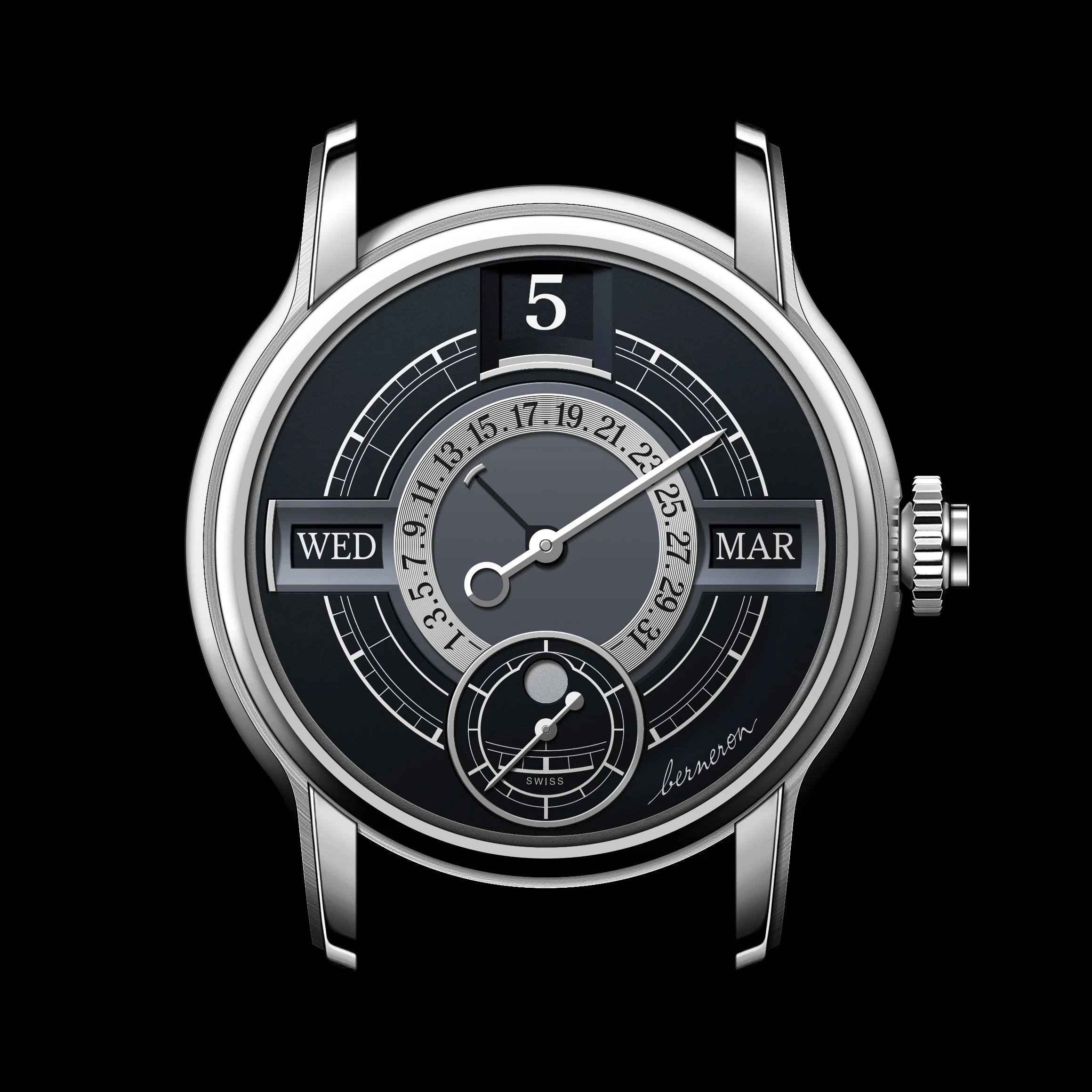 Berneron Quantième Annuel Black featuring a platinum case