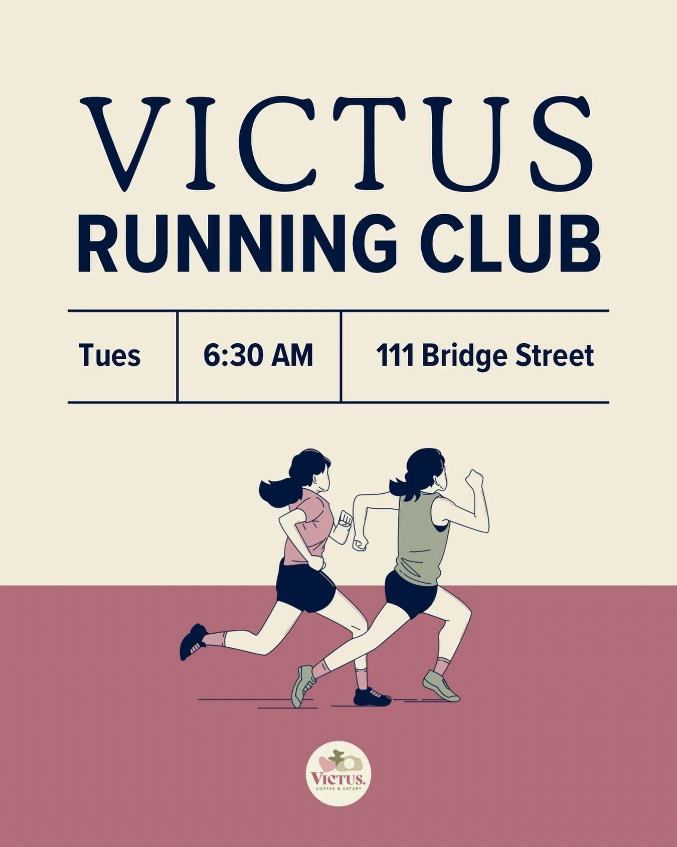 We&rsquo;re launching the Victus Run Club &ndash; where coffee meets community. 🏃&zwj;♀️☕

Think easy runs, good vibes, and finishing back at the caf&eacute; for your well-earned brew.

📍 Meet: Outside Victus Coffee &amp; Eatery

📅 First Run: Tues