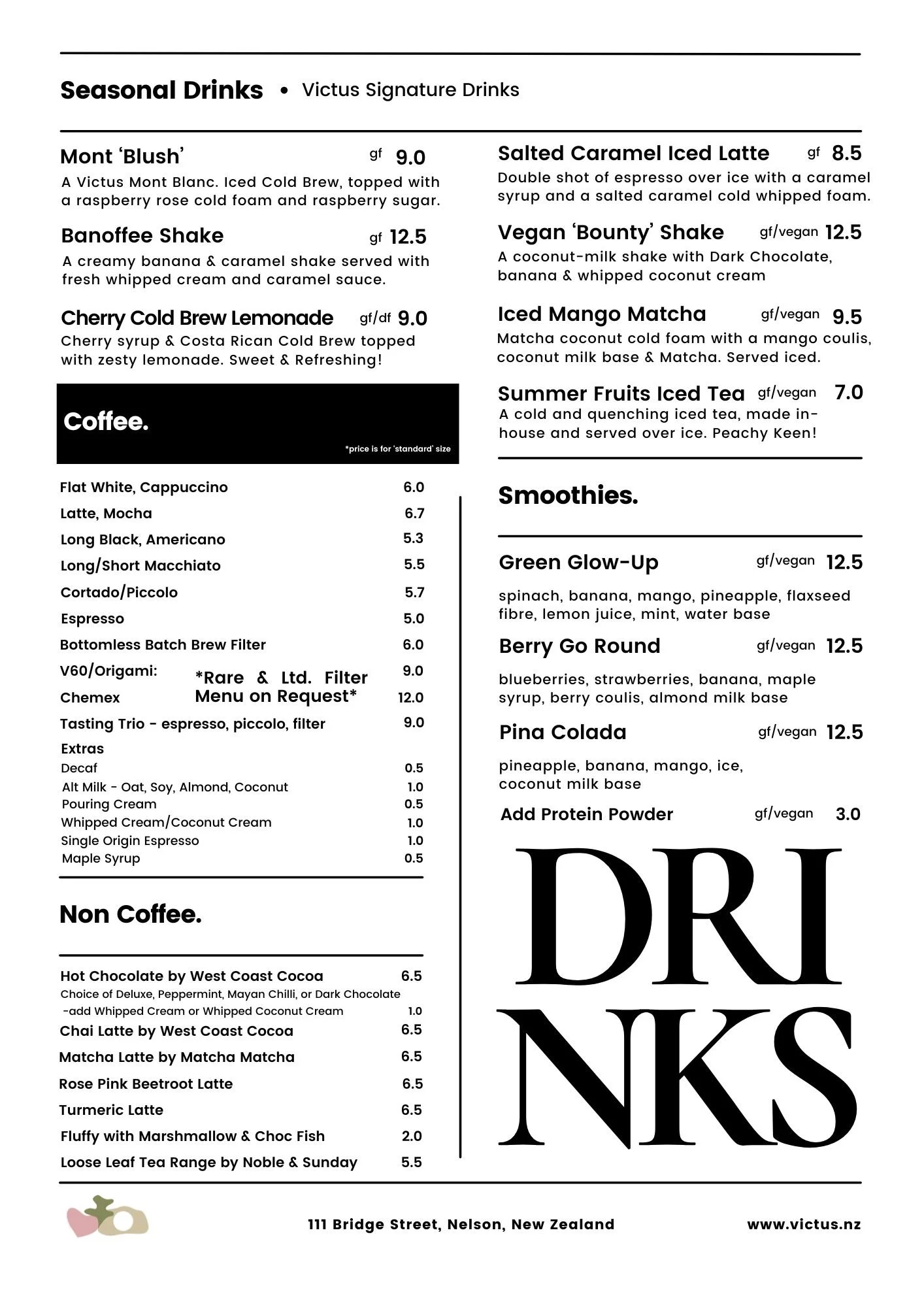 Victus Drinks Menu