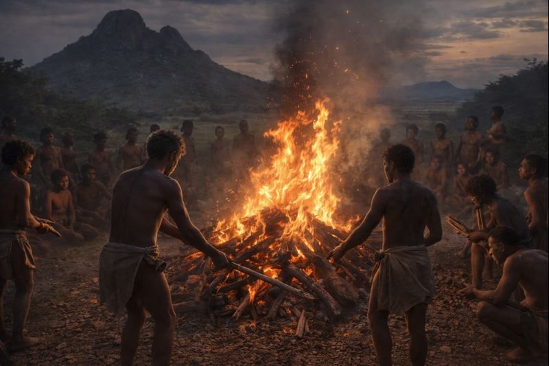 Recreación de la pira funeraria de Hora 1, en el norte de Malaui, donde hace unos 9.500 años una comunidad de cazadores-recolectores llevó a cabo la cremación intencional más antigua conocida de África