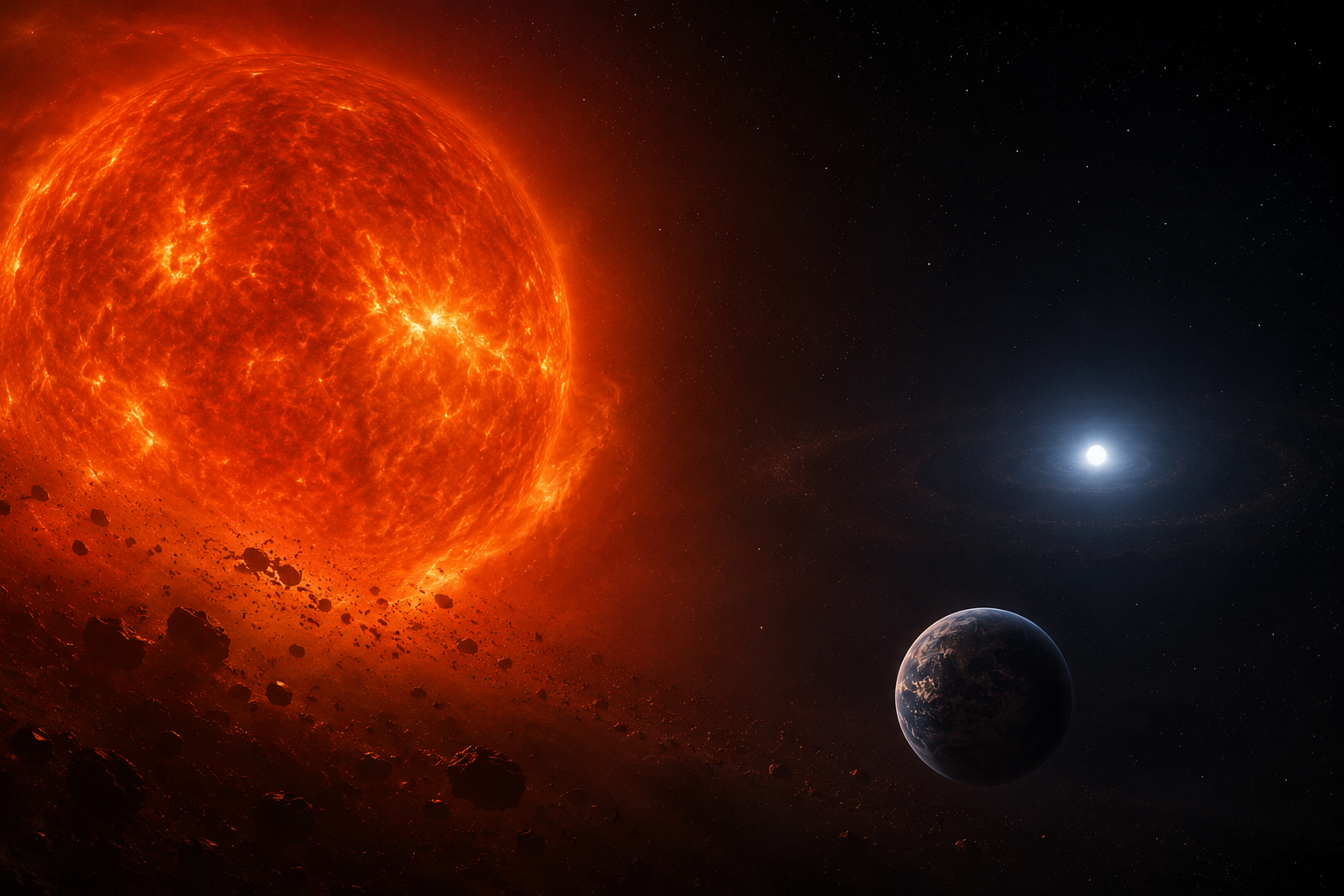 Según un nuevo estudio, la Tierra podría sobrevivir a la fase de gigante roja del Sol y seguir orbitando la enana blanca resultante, aunque como un planeta frío e inhabitable.