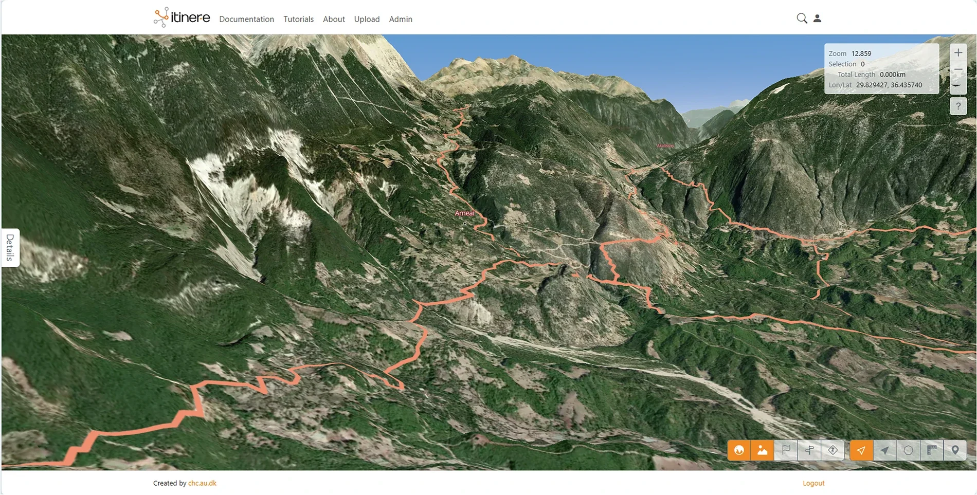 Captura de pantalla de Itiner-e.org, la plataforma digital que permite consultar, editar y ampliar datos sobre las carreteras del mundo antiguo. El sitio ofrece un buscador interactivo