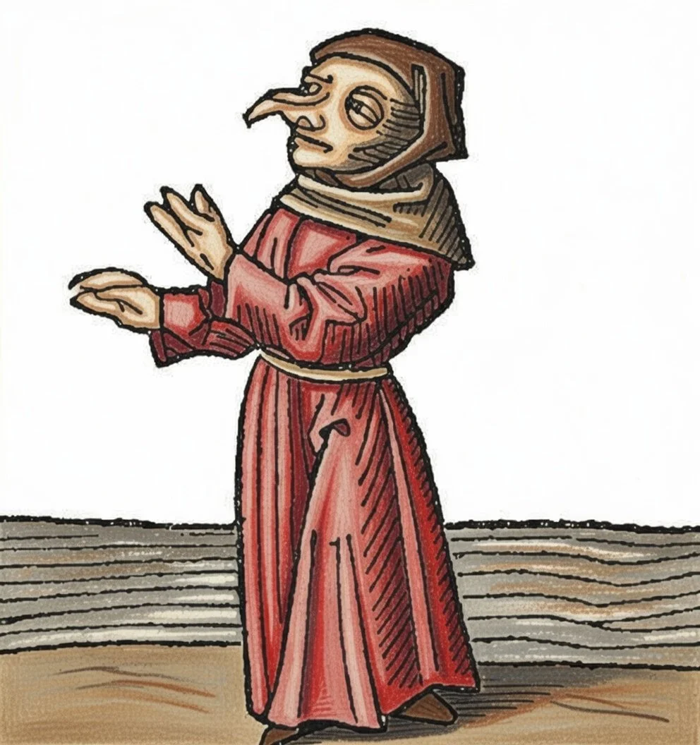 Imagen coloreada de Frau Perchta, una figura folclórica de nariz aguileña temida de las regiones alpinas (Austria/Alemania) que deambula durante los doce días de Navidad, especialmente víspera de Epifanía.