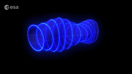 Representación de las ondas gravitacionales, pequeñas deformaciones del espacio-tiempo predichas por Albert Einstein.