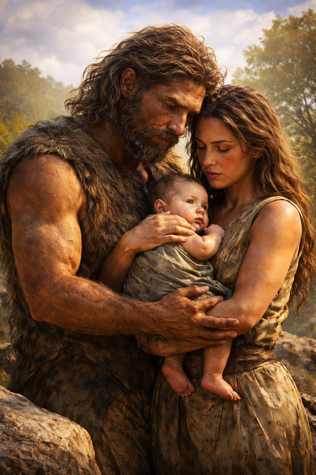 Recreación artística de un posible cruce entre un varón neandertal y una mujer Homo sapiens en Eurasia hace decenas de miles de años, una interacción que, según un nuevo estudio genético, pudo dejar una huella decisiva en el cromosoma X humano.