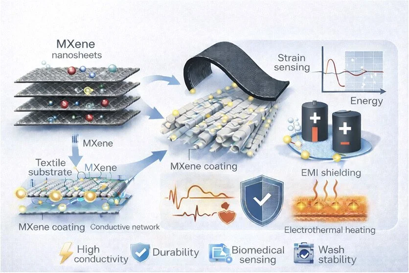 Esquema del funcionamiento de los textiles electrónicos basados en MXenes