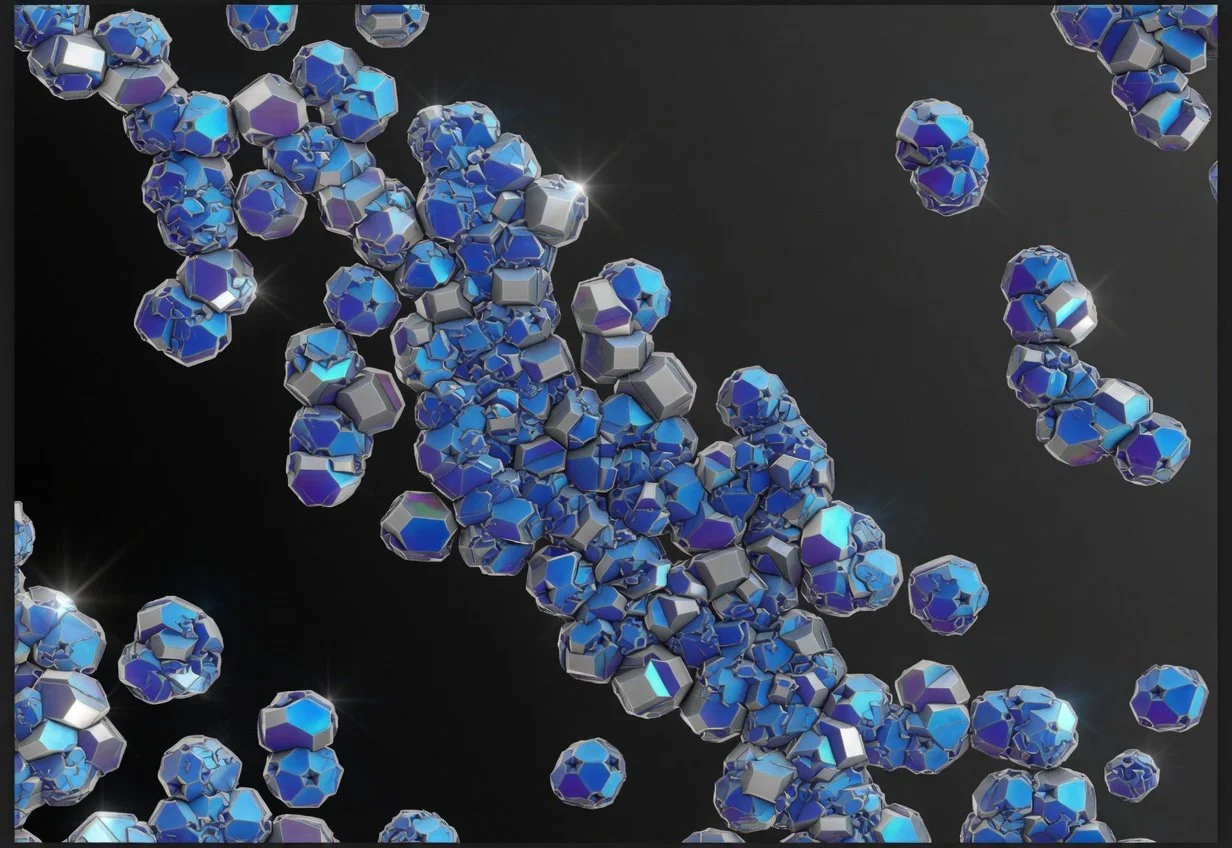 Nanodiamantes observados a escala microscópica: estas diminutas partículas, de apenas unos nanómetros, muestran una sorprendente elasticidad y menor rigidez que el diamante convencional