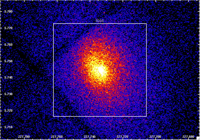 Imagen en rayos X del cúmulo de galaxias Abell 2029, cuyo centro está dominado por IC 1101.