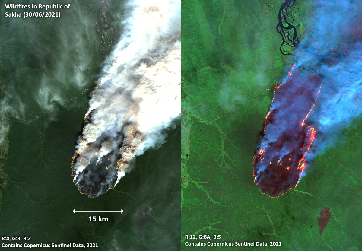 Imágenes de satélite de los incendios que arrasaron la República de Sajá (Yakutia) en junio de 2021.