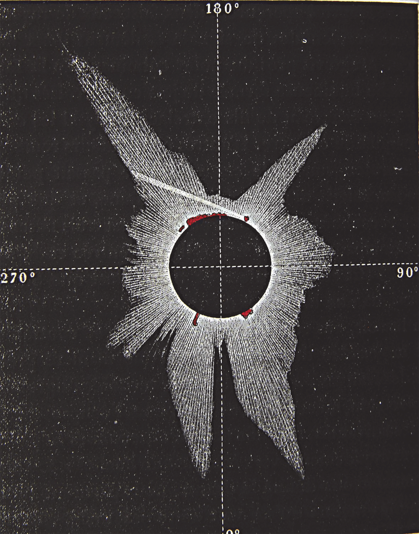 Ilustración de la corona solar durante el eclipse total de 1868, realizada por el astrónomo Angelo Secchi.