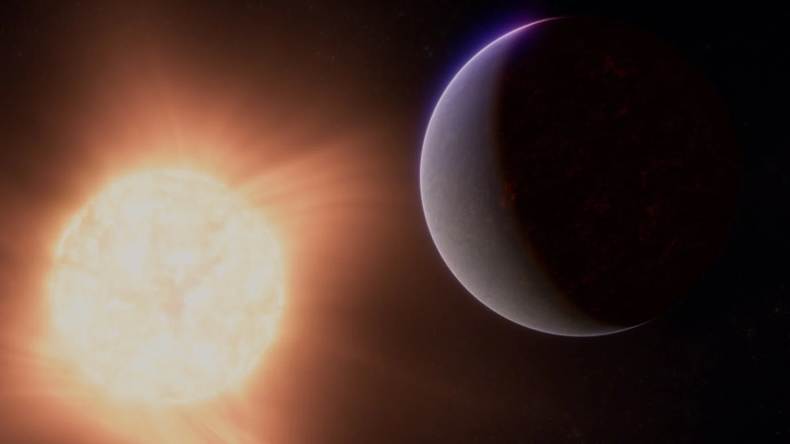 Representación artística del exoplaneta 55 Cancri e, que podría estar rodeado por una atmósfera rica en dióxido de carbono o monóxido de carbono.