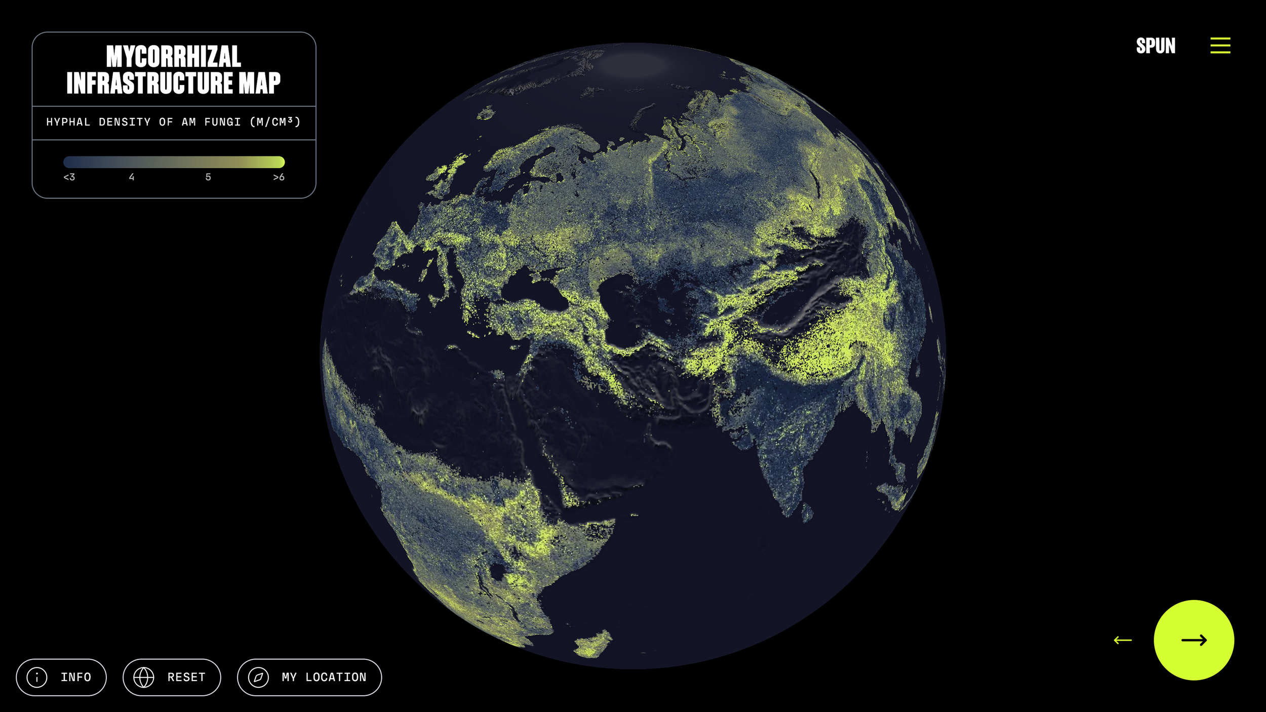Mapa global de la densidad de hifas de hongos micorrízicos arbusculares