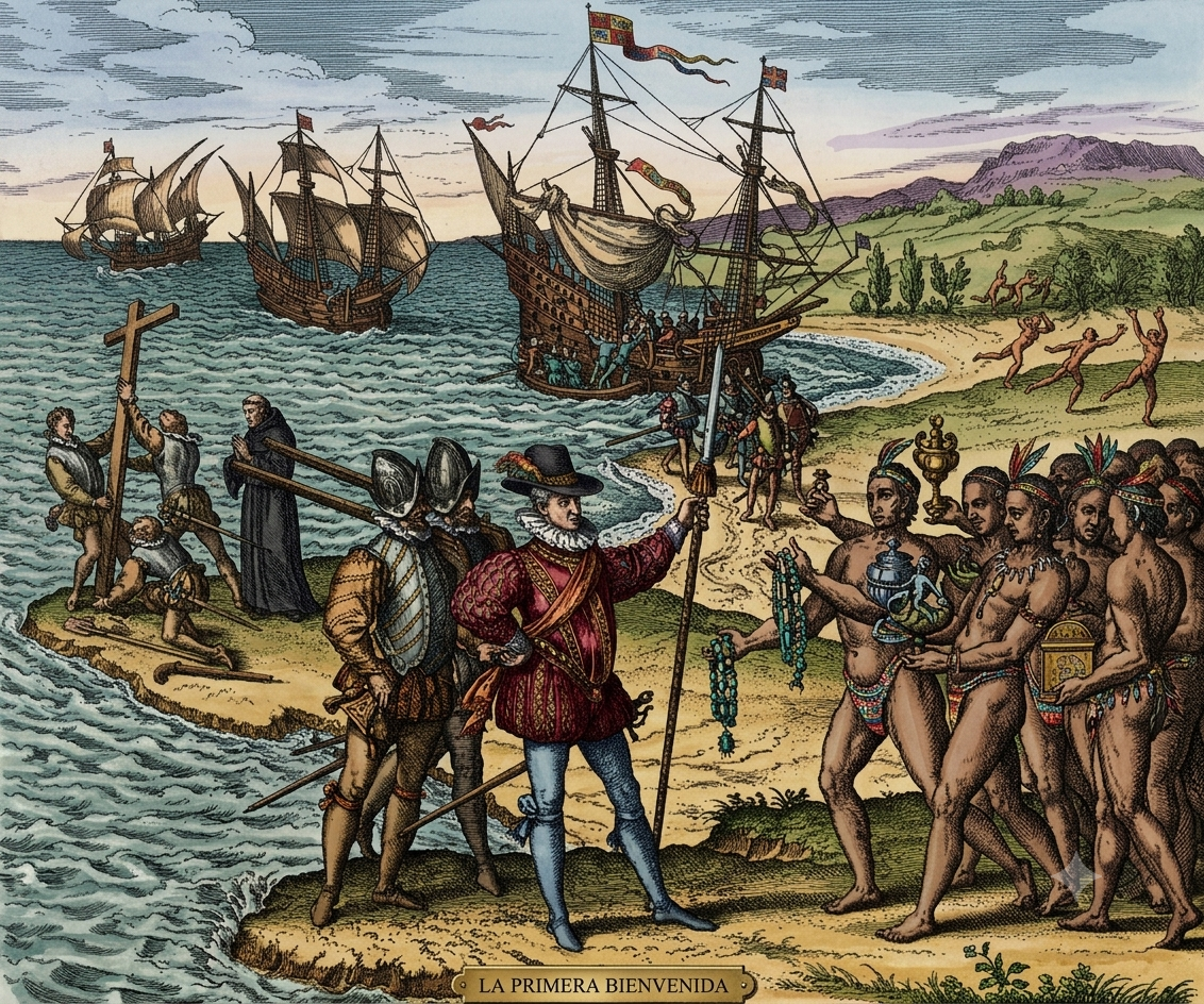 Este grabado del siglo XVIII representa el desembarco de Cristóbal Colón en La Española. Además de inaugurar el contacto entre dos mundos, la llegada de los europeos introdujo enfermedades como la viruela.