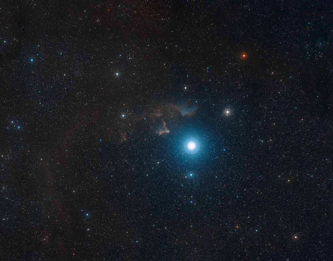 Imagen del entorno de la nebulosa IC 63, conocida como la Nebulosa Fantasma, dominada por la brillante estrella gamma-Cas.