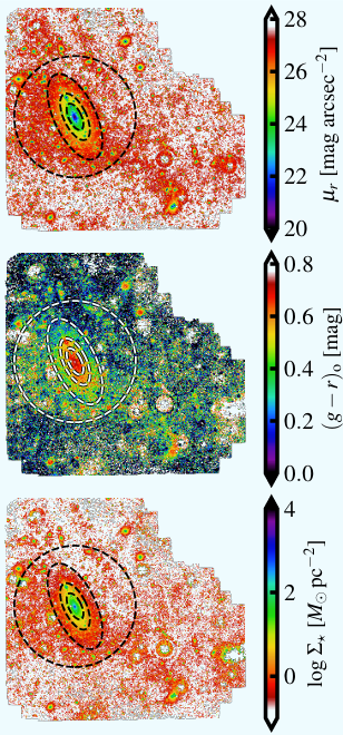 Mapas bidimensionales de IC 1101 obtenidos tras corregir las imágenes por los efectos de la luz dispersa y otros artefactos ópticos.