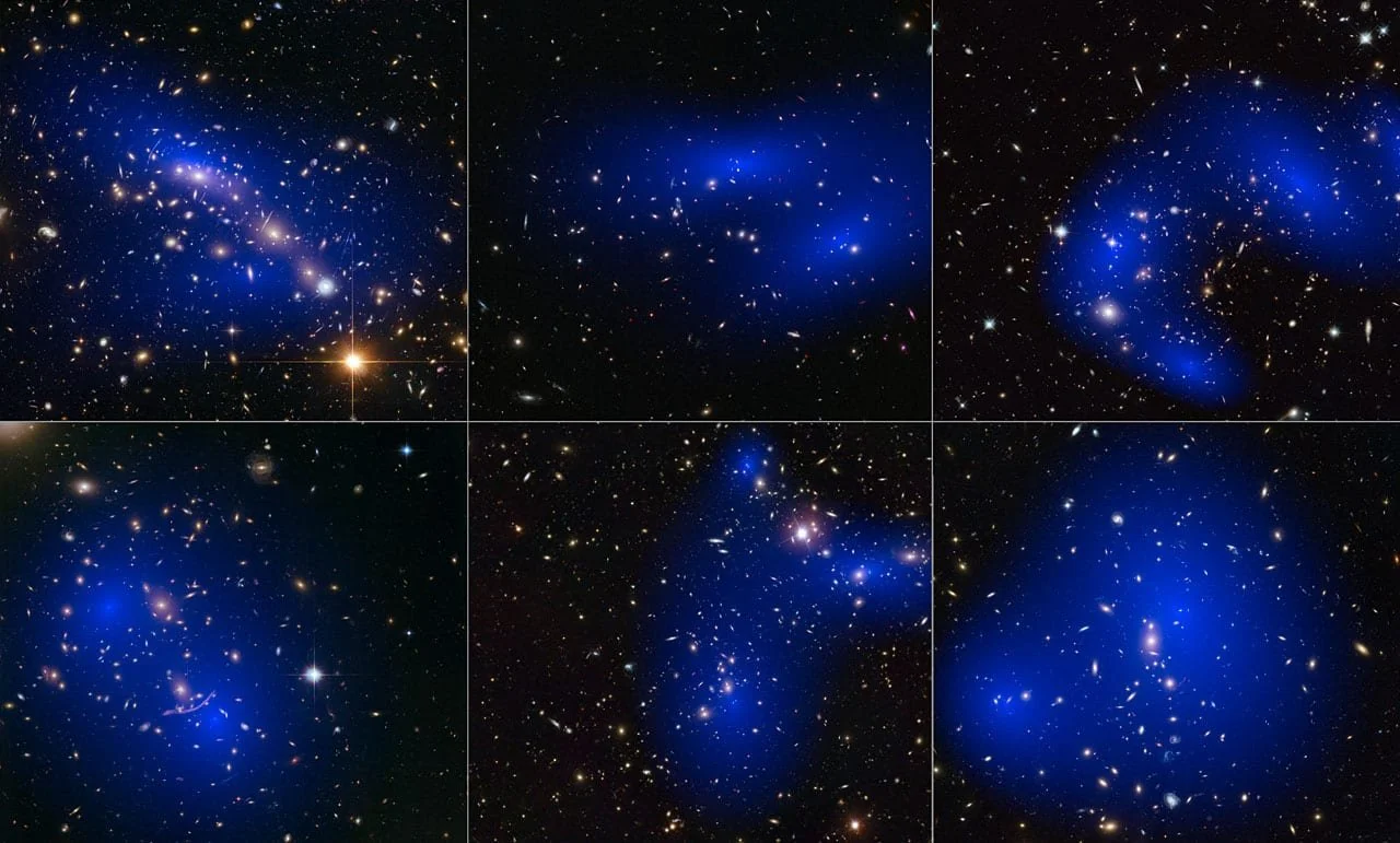 Mapa de la distribución de materia oscura en torno a cúmulos de galaxias, elaborado a partir de observaciones astronómicas