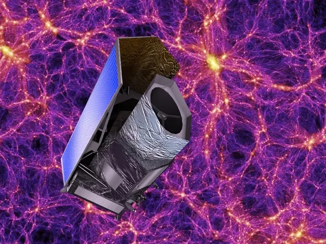 Concepto artístico del telescopio espacial Euclid, la misión europea diseñada para cartografiar miles de millones de galaxias y desentrañar la naturaleza de la energía oscura.