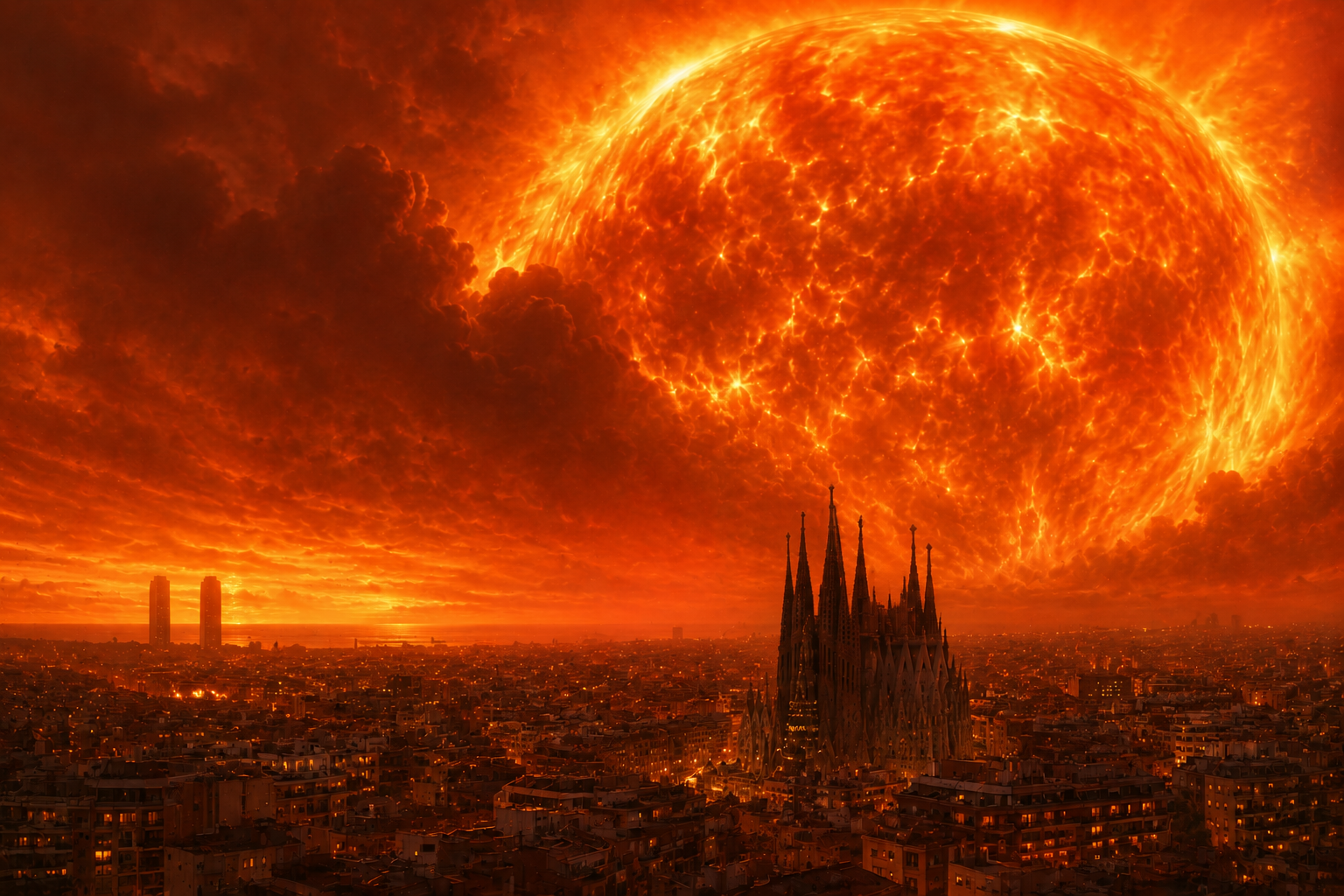 Interpretación artística de cómo podría verse el cielo desde una futura Tierra durante las etapas finales de la evolución solar.