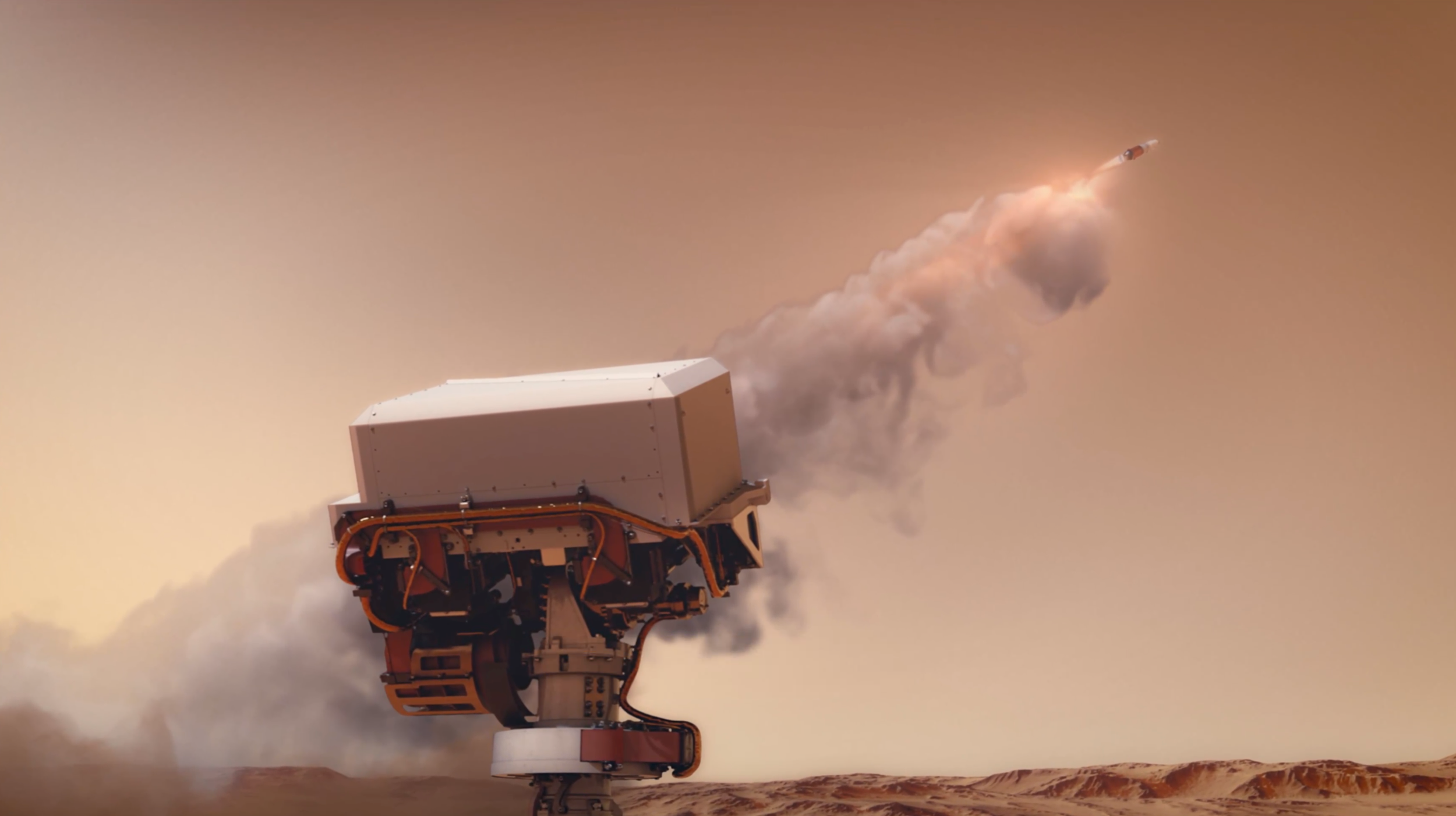 Ilustración del lanzamiento del Mars Ascent Vehicle (MAV), el pequeño cohete que forma parte del programa Mars Sample Return.