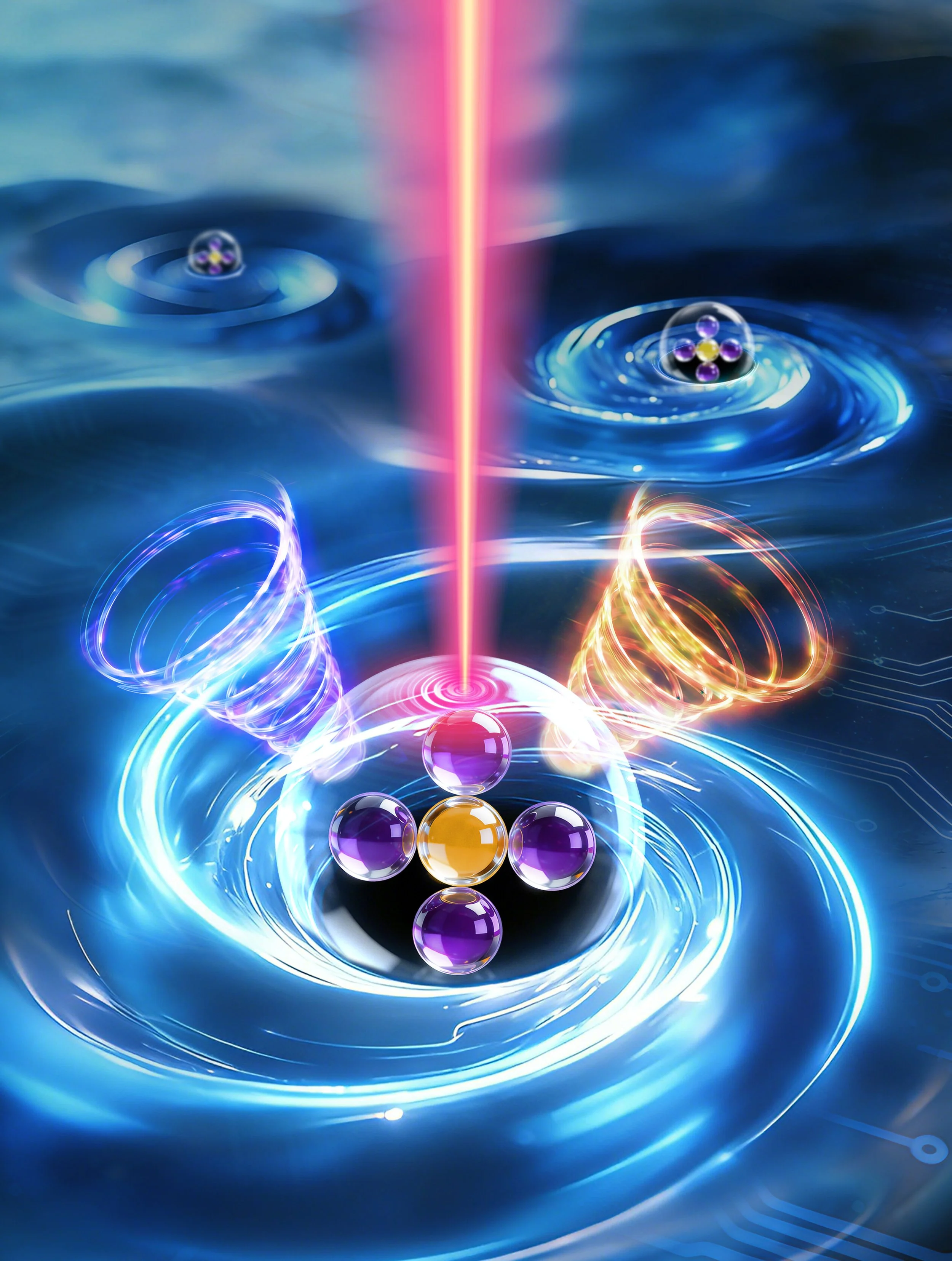Ilustración conceptual del experimento en el que un haz de luz se utiliza para detectar gravitones quirales, unas excitaciones colectivas que revelan la presencia de los esquivos partones en líquidos del efecto Hall cuántico fraccionario.