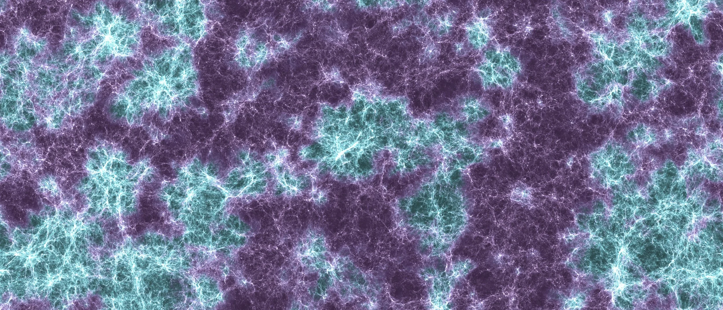 La red cósmica recreada por la simulación Lumina muestra, en color cian, las regiones donde el helio experimentó su segunda reionización, impulsada principalmente por la radiación de los agujeros negros activos del universo primitivo.