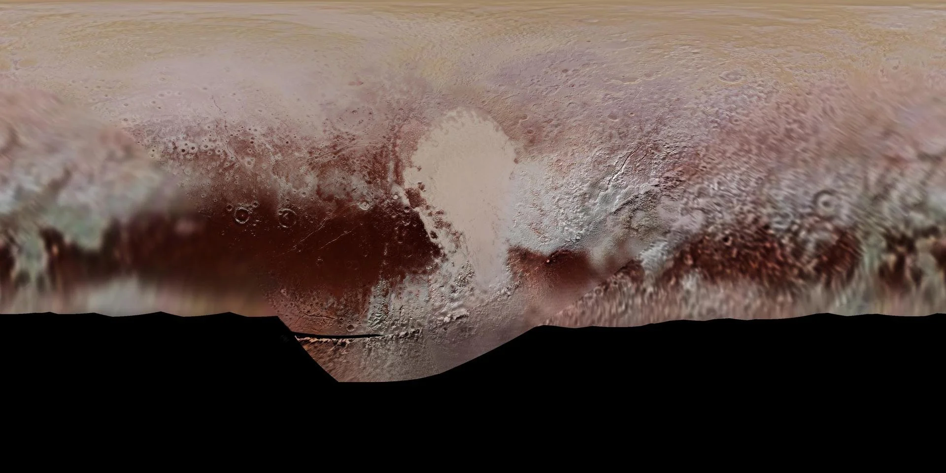 Mapa global en color de Plutón elaborado a partir de las observaciones de la sonda New Horizons durante su histórico sobrevuelo de 2015. La imagen revela la extraordinaria diversidad geológica y química del planeta enano.