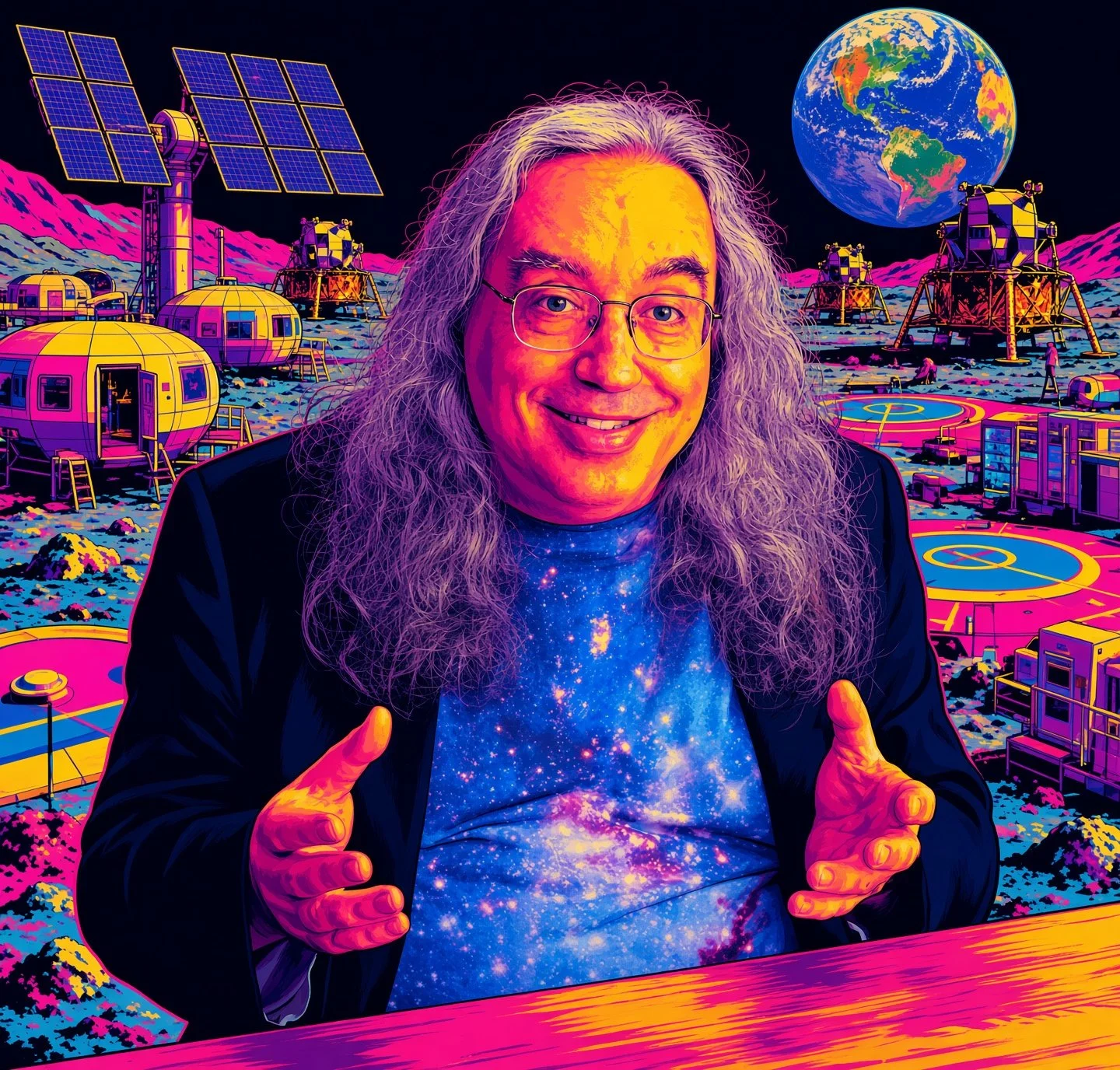 Retrato ilustrado del astrofísico Jonathan C. McDowell, coautor del estudio y responsable de parte del análisis y la validación de los cálculos sobre la disponibilidad de agua en la Luna.