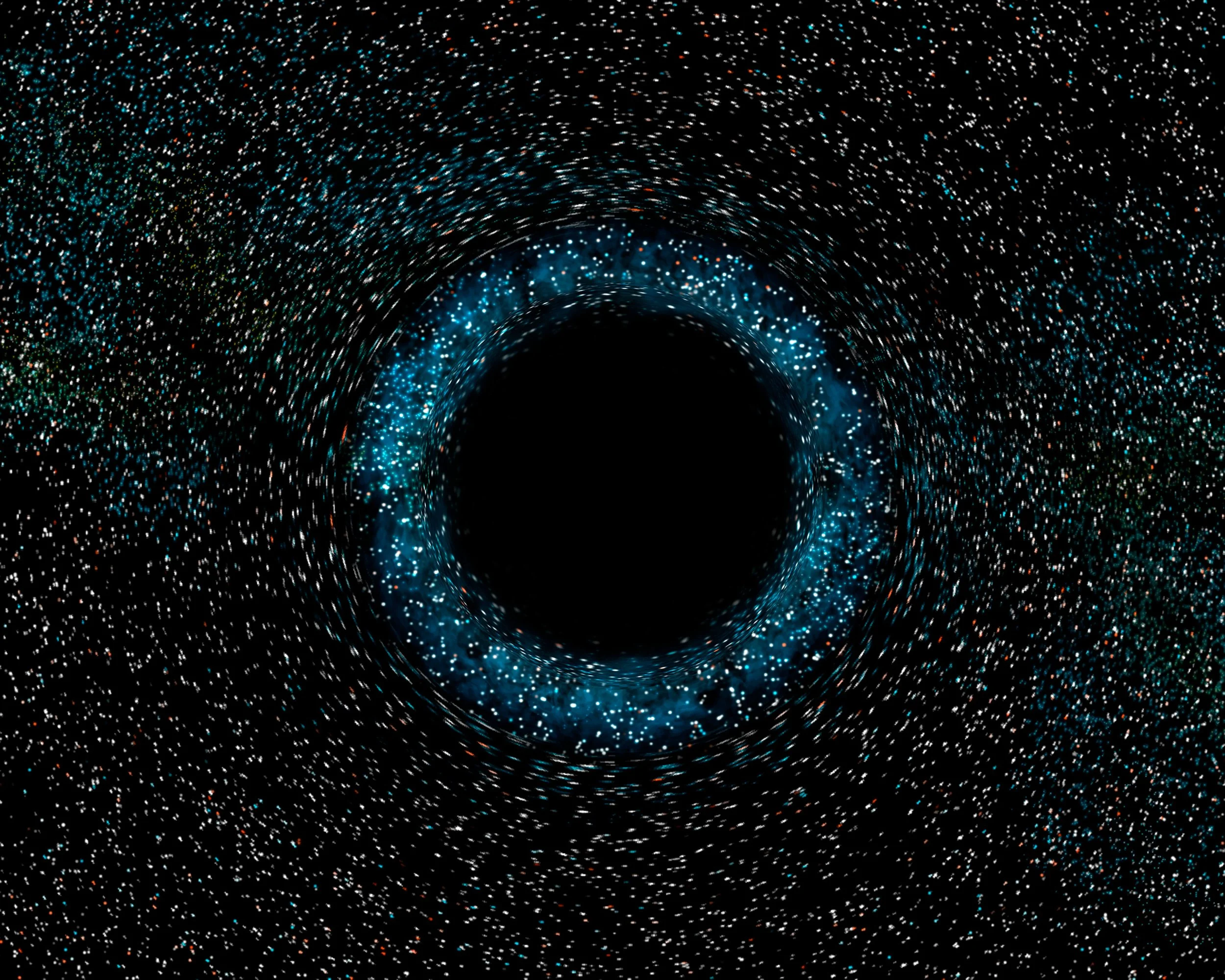 Recreación artística de un agujero negro de masa estelar, cuya intensa gravedad deforma el espacio-tiempo que lo rodea.