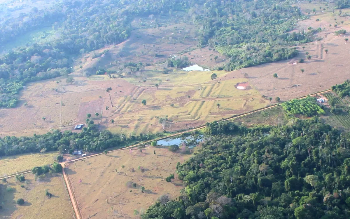 Vista aérea del yacimiento arqueológico de Tequinho, en el estado brasileño de Acre.