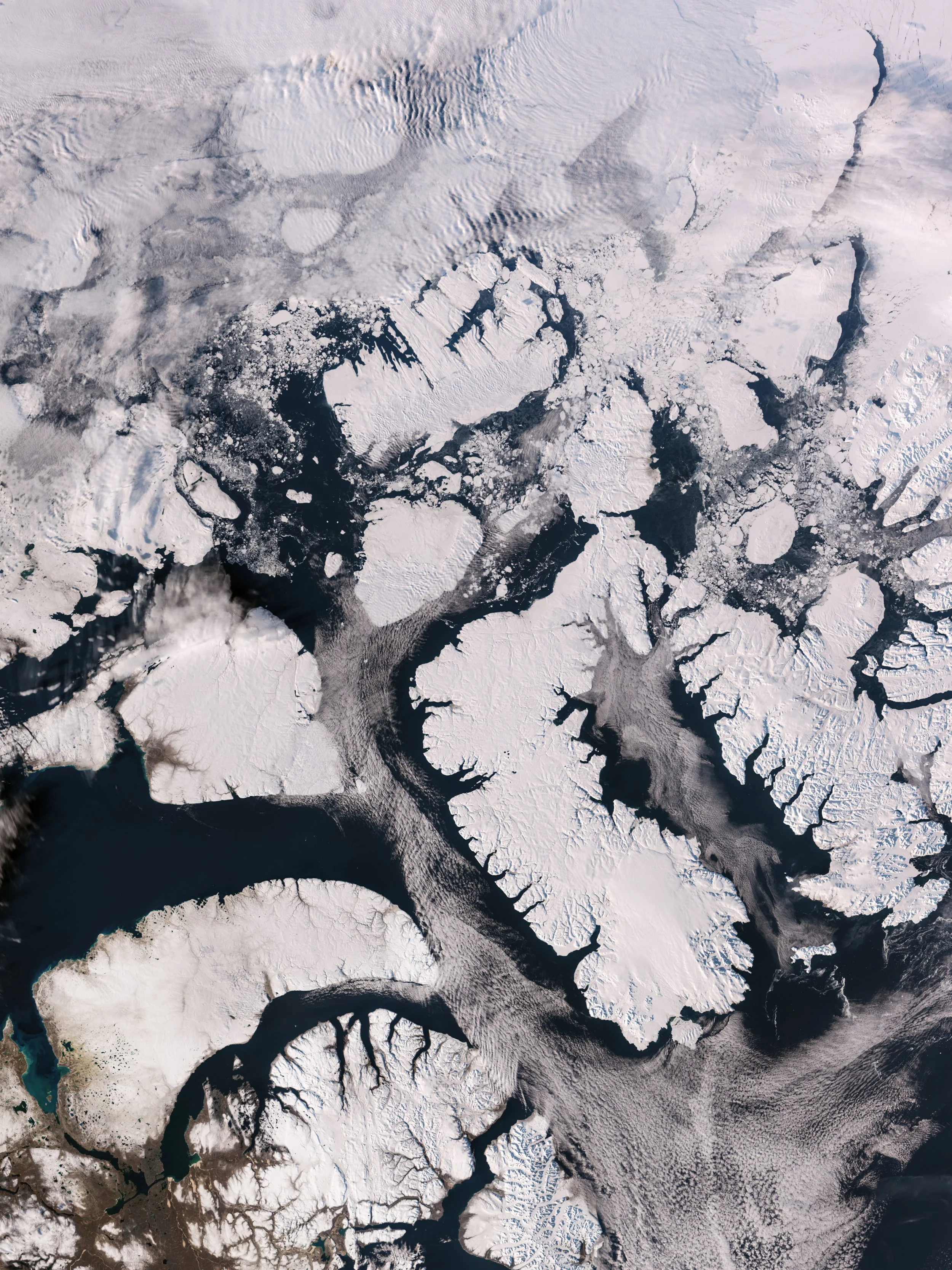 Islas nevadas, fiordos y fragmentos de hielo marino en el Ártico canadiense, captados por Sentinel-3C el 30 de septiembre de 2026. La misión ayudará a seguir los cambios en una región que se calienta más rápido que el promedio mundial.