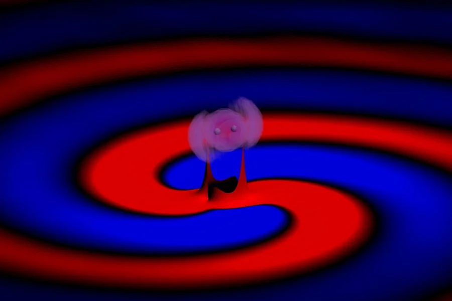 Ilustración de un nuevo modelo desarrollado por físicos del MIT y otras instituciones que muestra cómo las ondas gravitacionales generadas por la colisión de dos agujeros negros podrían transportar huellas de materia oscura a su alrededor.